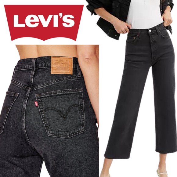 Levi's Denim - Levi’s, Ribcage Straight Ankle Button Fly Jeans, Black, Feelin’ Cagey
